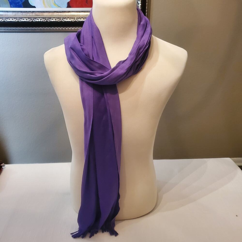 Women Solid Purple Scarf Lightweight Soft Fringe Trim Rectangle Knit Wrap
